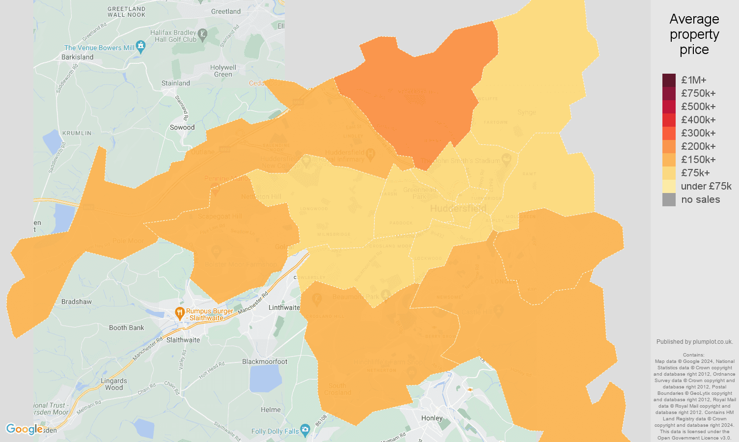 Huddersfield house prices map