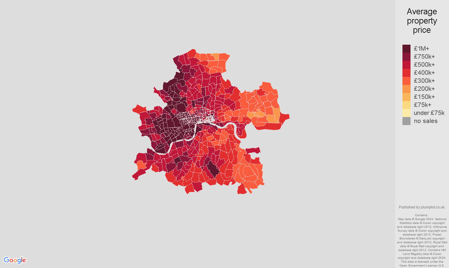 Inner London house prices map