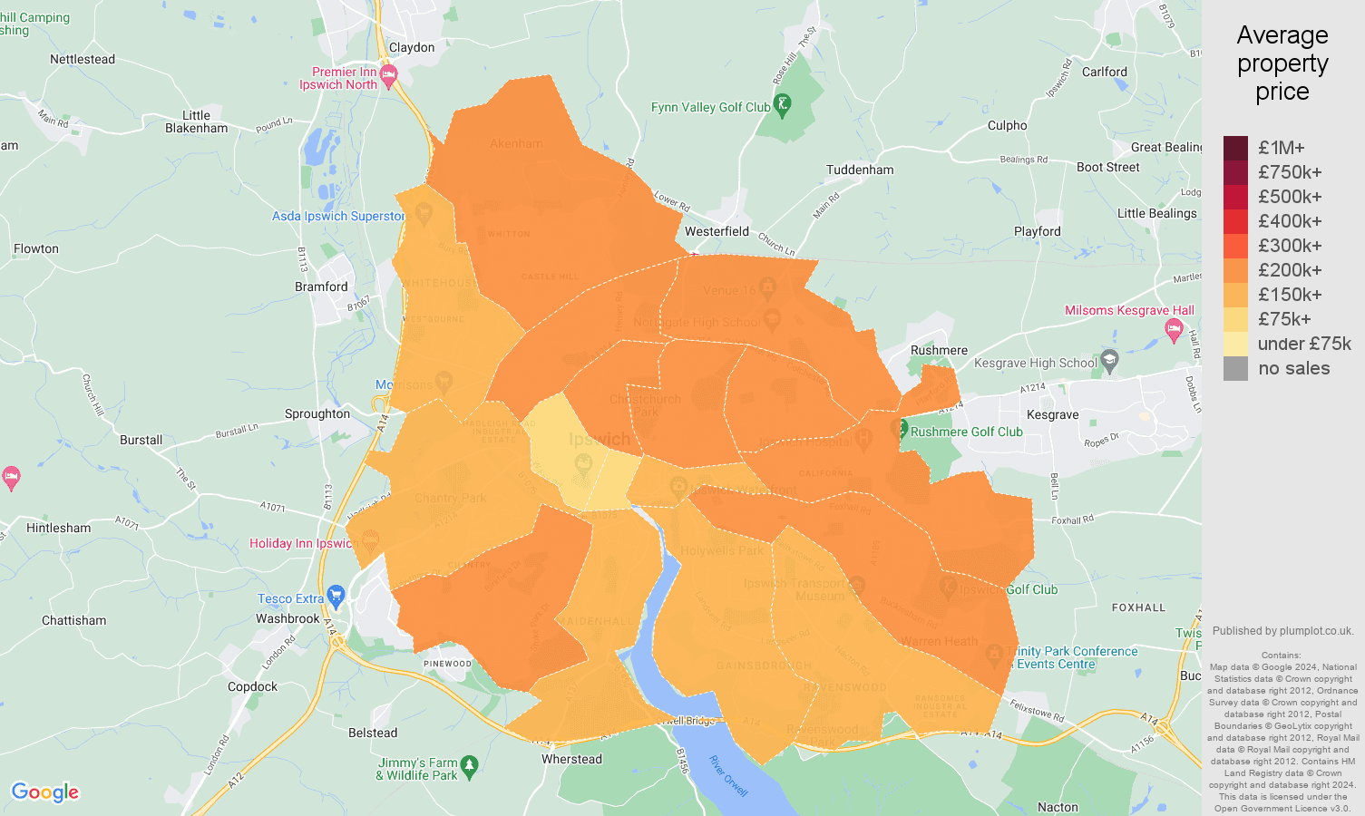 Ipswich house prices map