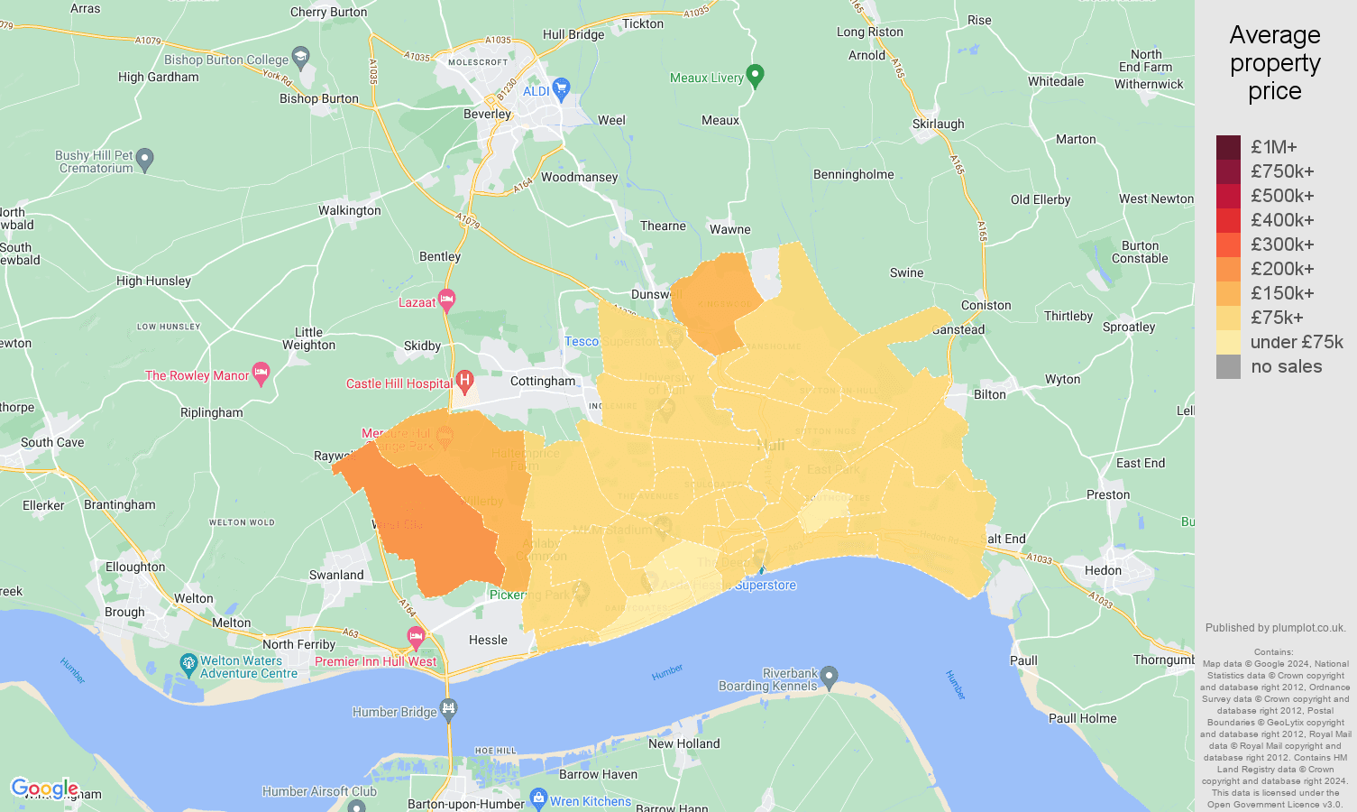 Kingston upon Hull house prices map