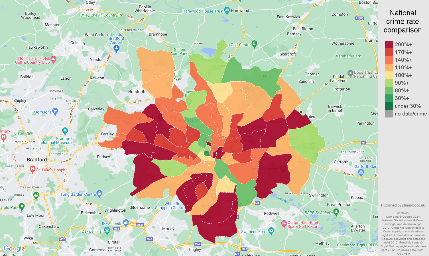 Leeds crime rate comparison map