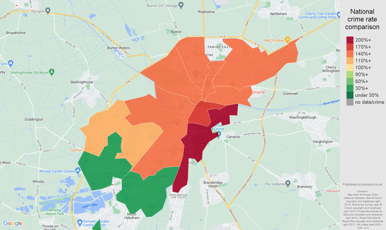 Lincoln crime rate comparison map