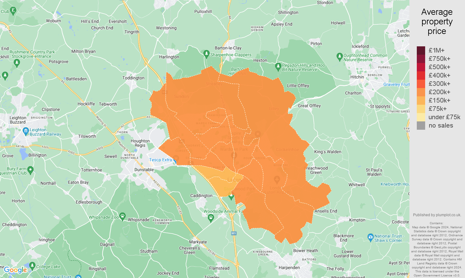 Luton house prices map