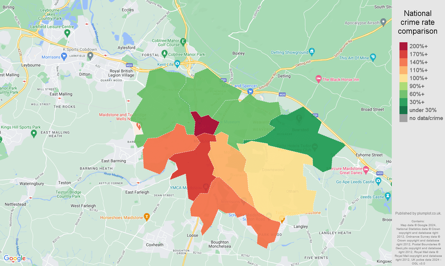 Maidstone crime rate comparison map