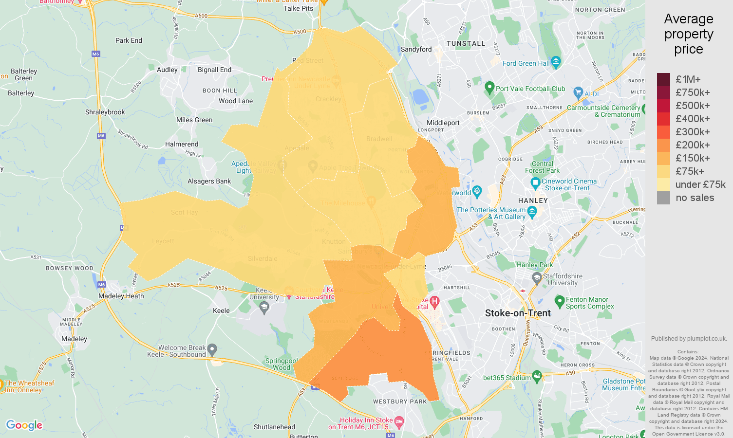 Newcastle under Lyme house prices map