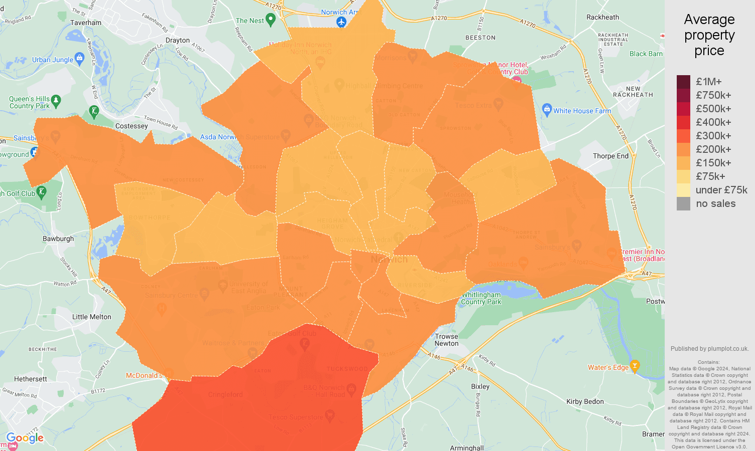 Norwich house prices map