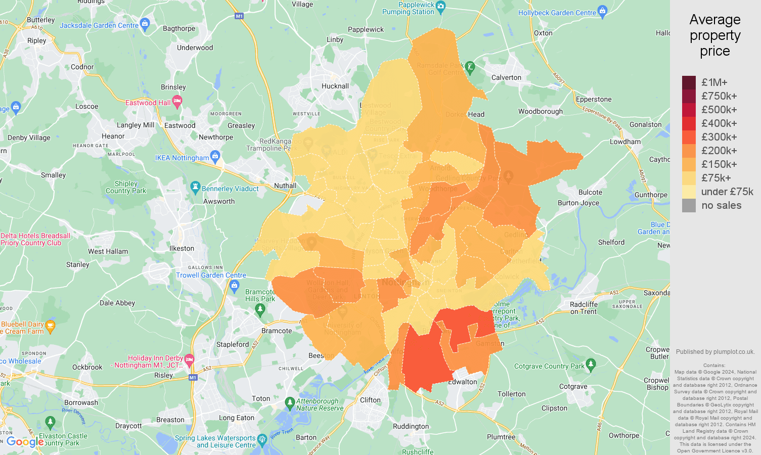 Nottingham house prices map