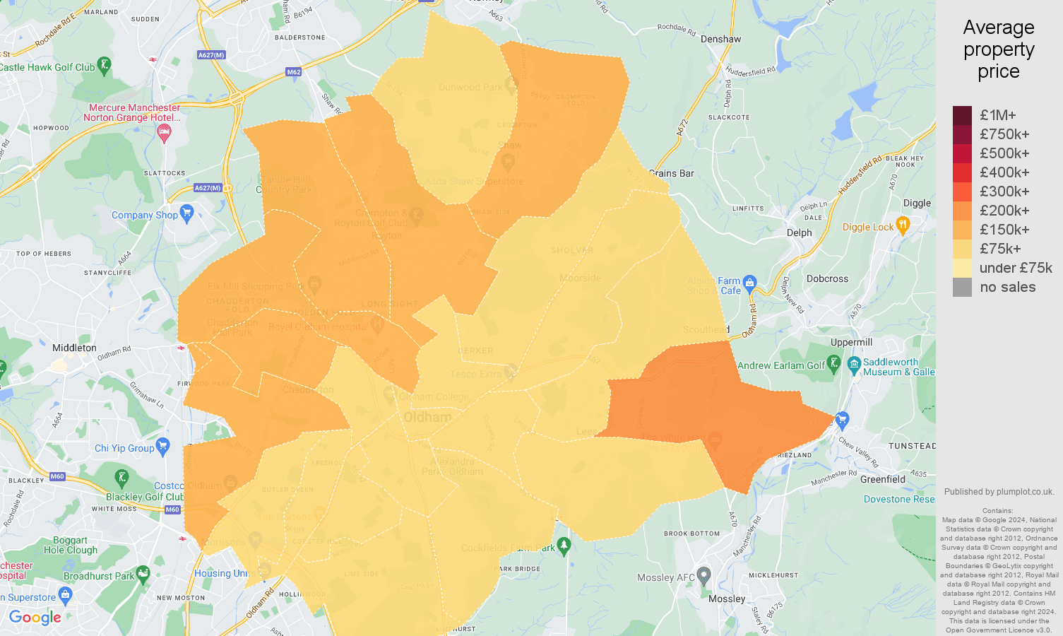 Oldham house prices map