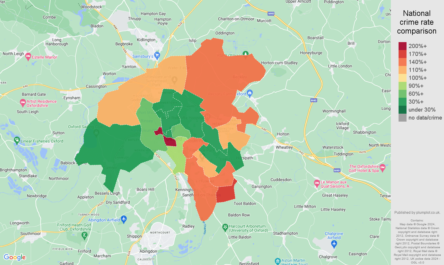 Oxford crime rate comparison map