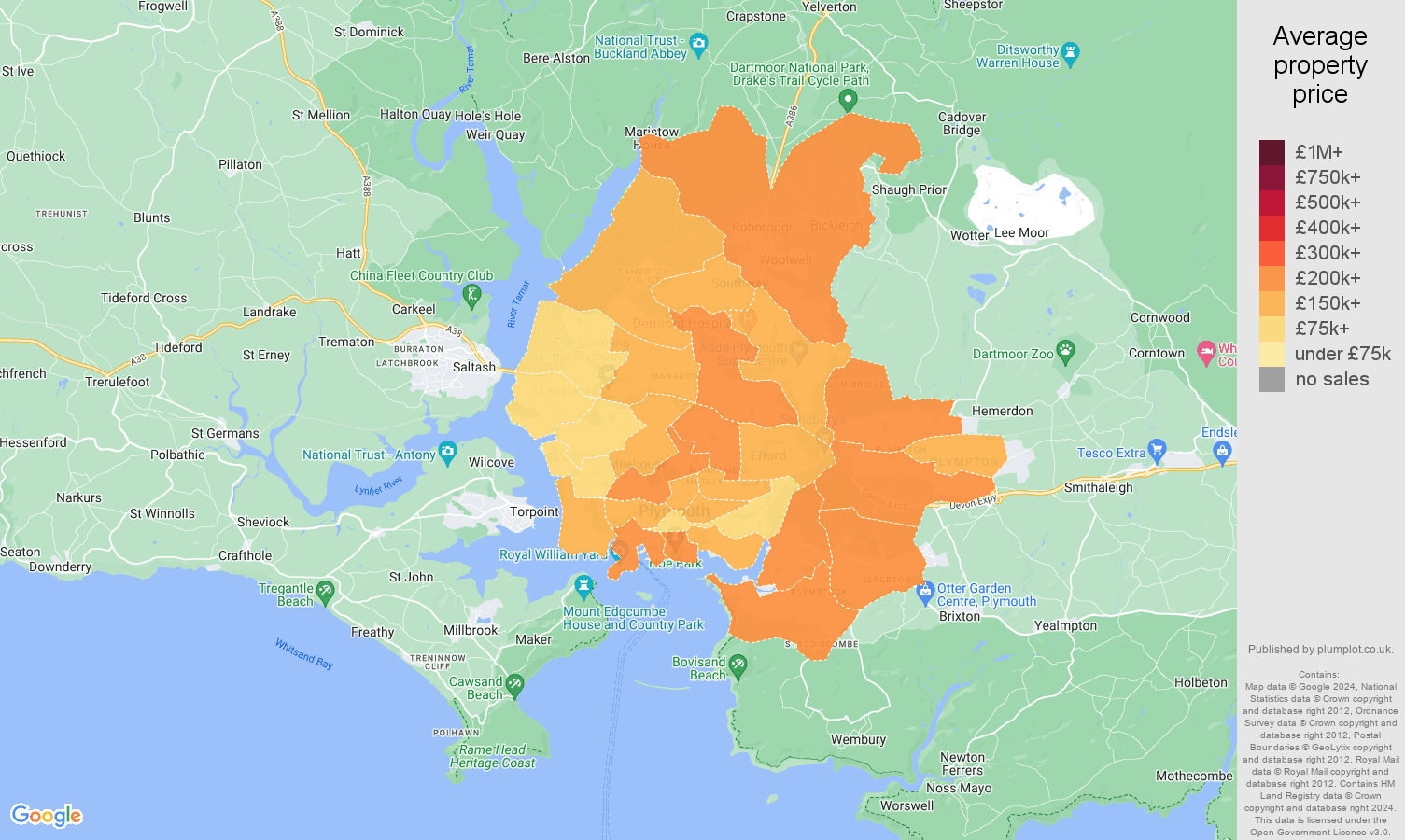 Plymouth house prices map