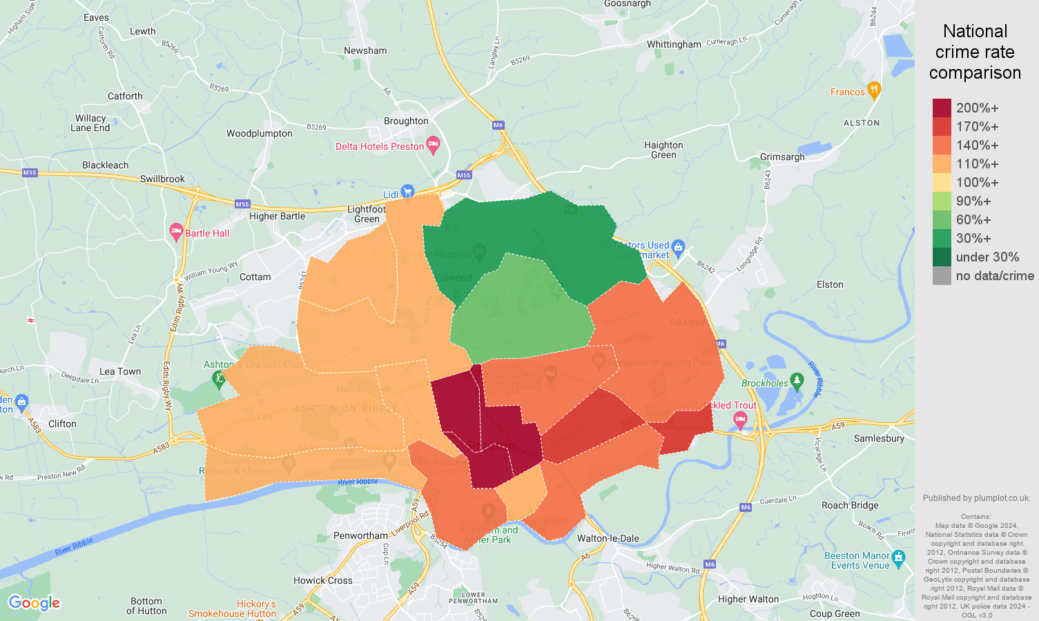 Preston crime rate comparison map