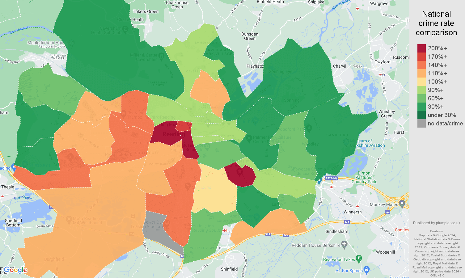 Reading crime rate comparison map