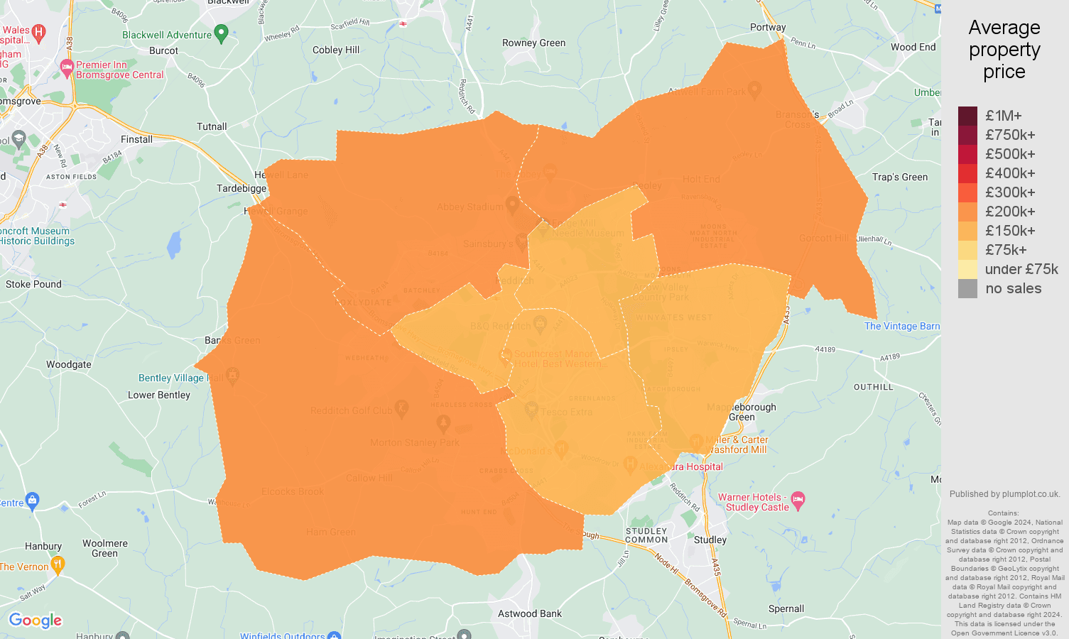 Redditch house prices map