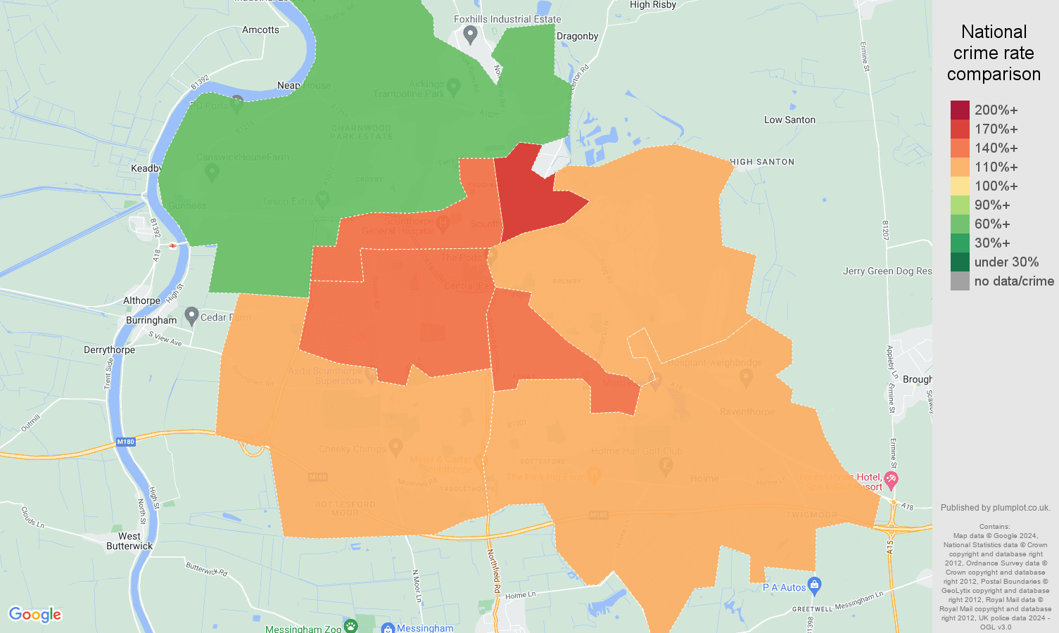 Scunthorpe crime rate comparison map