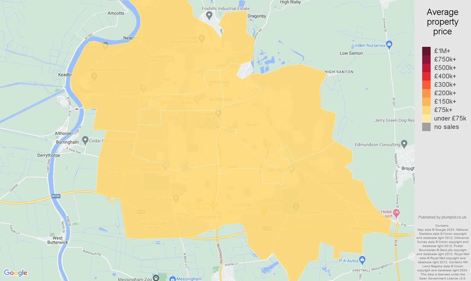 Scunthorpe house prices map