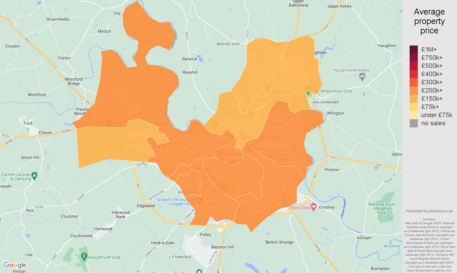 Shrewsbury house prices map