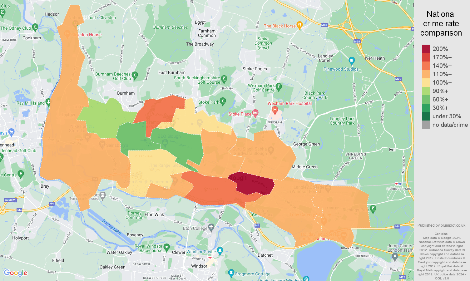 Slough crime rate comparison map