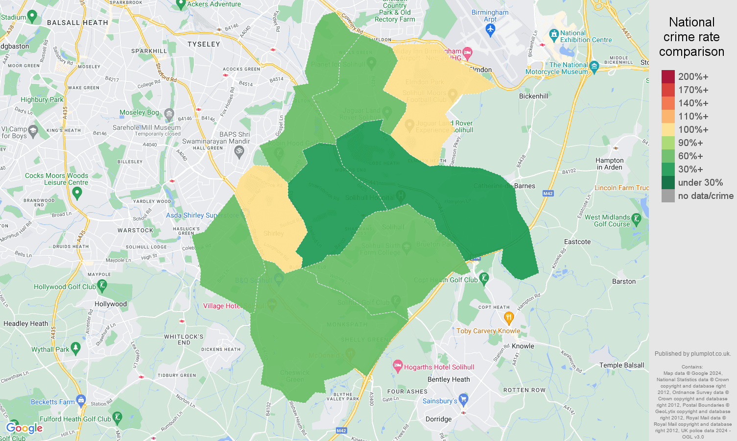 Solihull crime rate comparison map