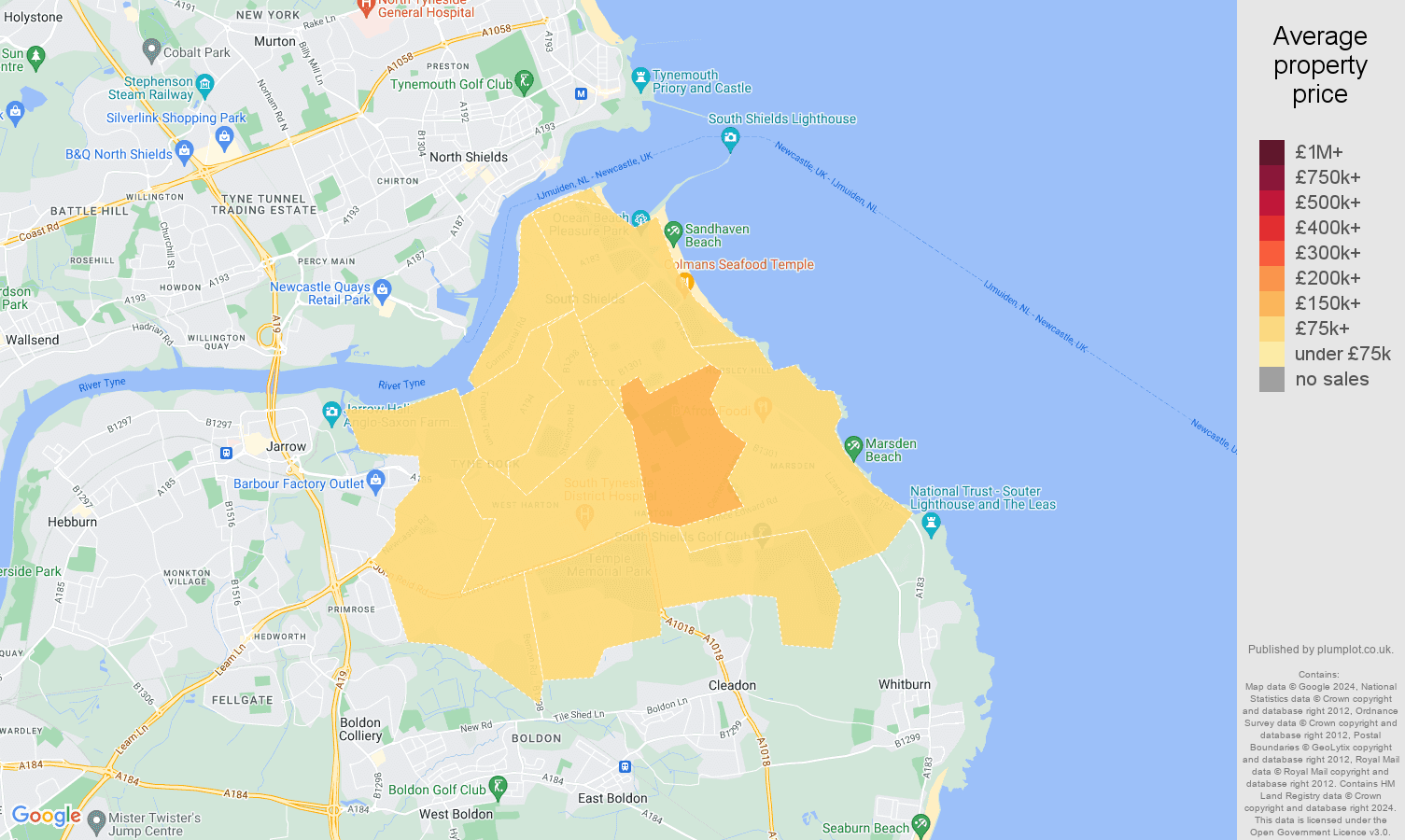 South Shields house prices map