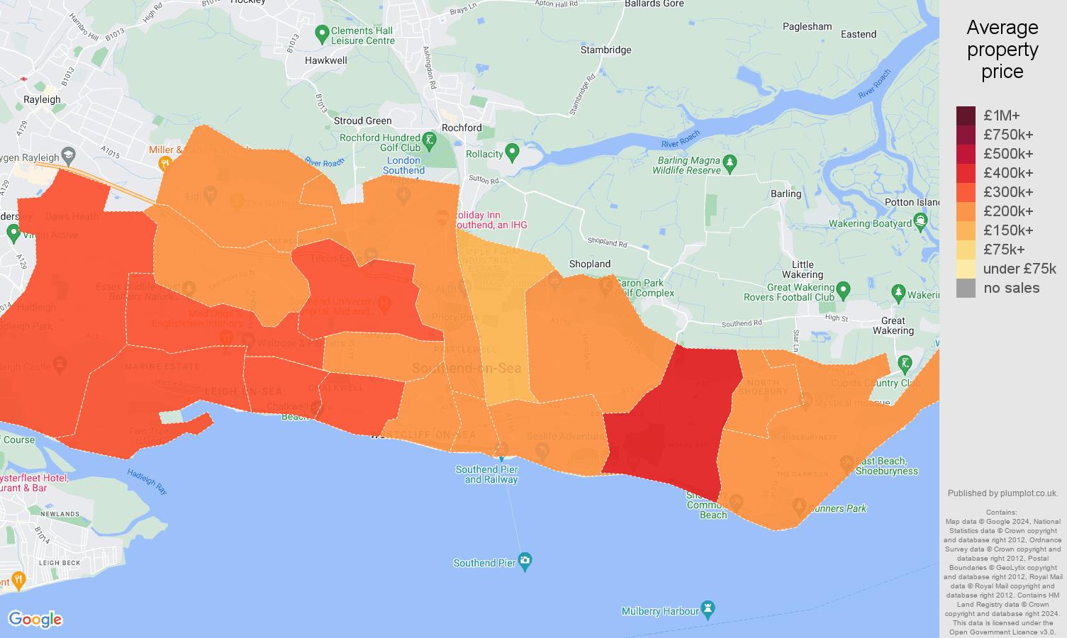 Southend on Sea house prices map