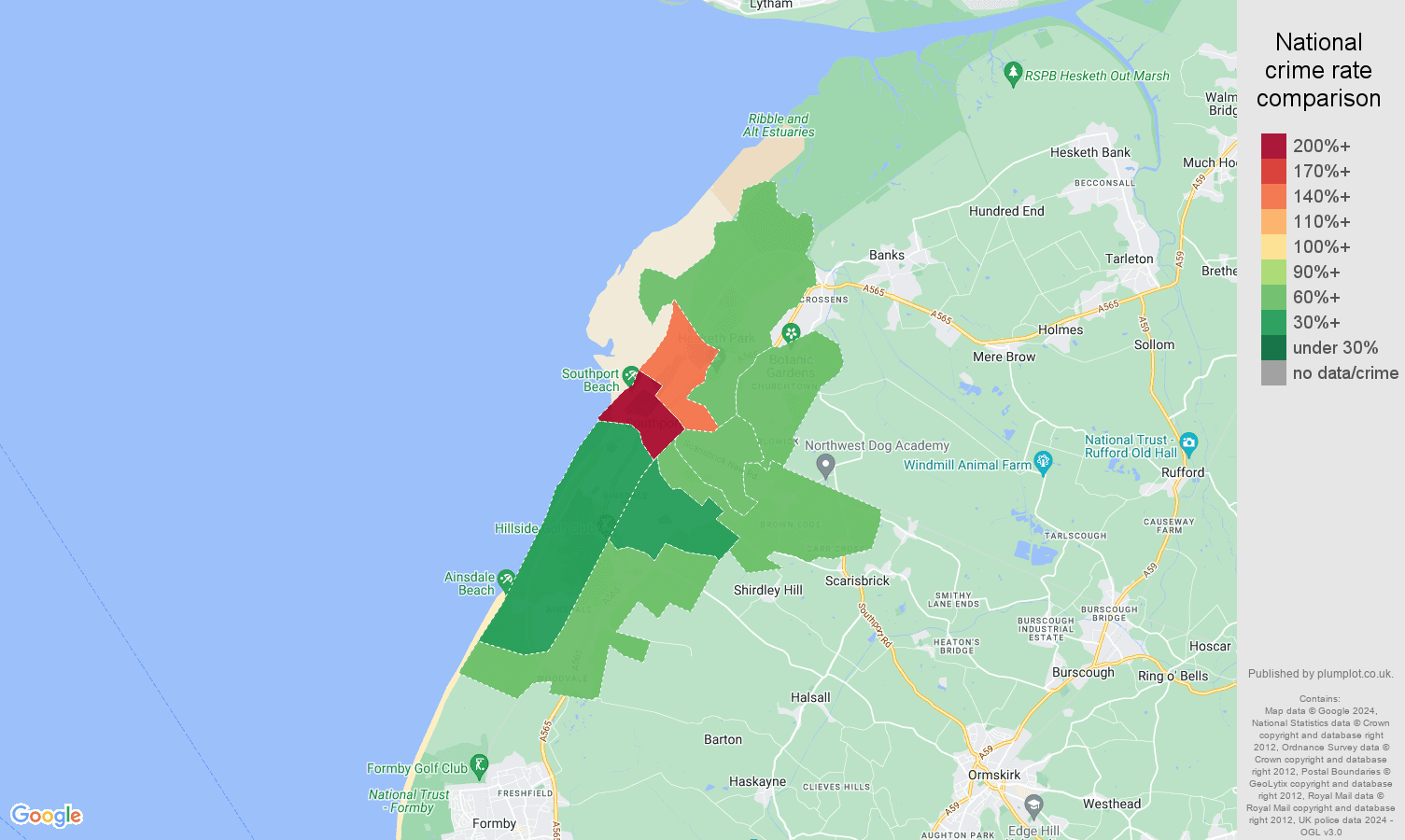 Southport crime rate comparison map