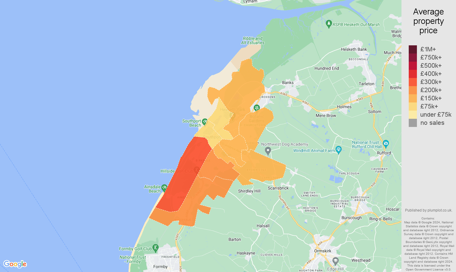 Southport house prices map