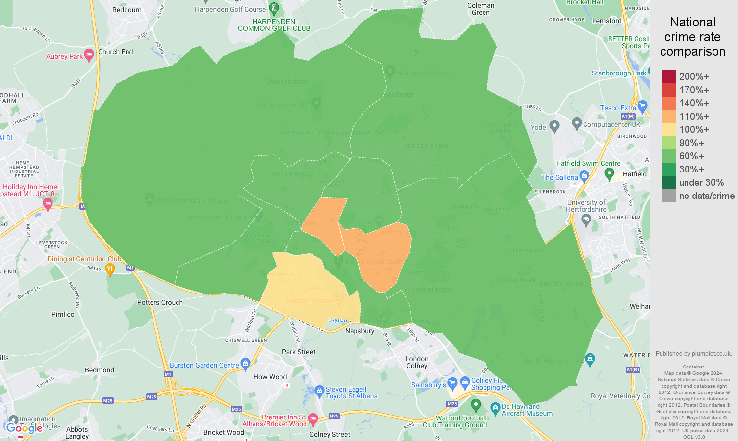 St Albans crime rate comparison map