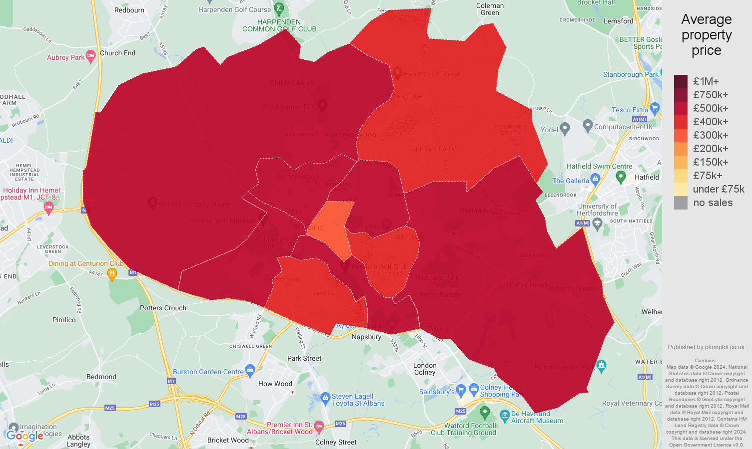 St Albans house prices map