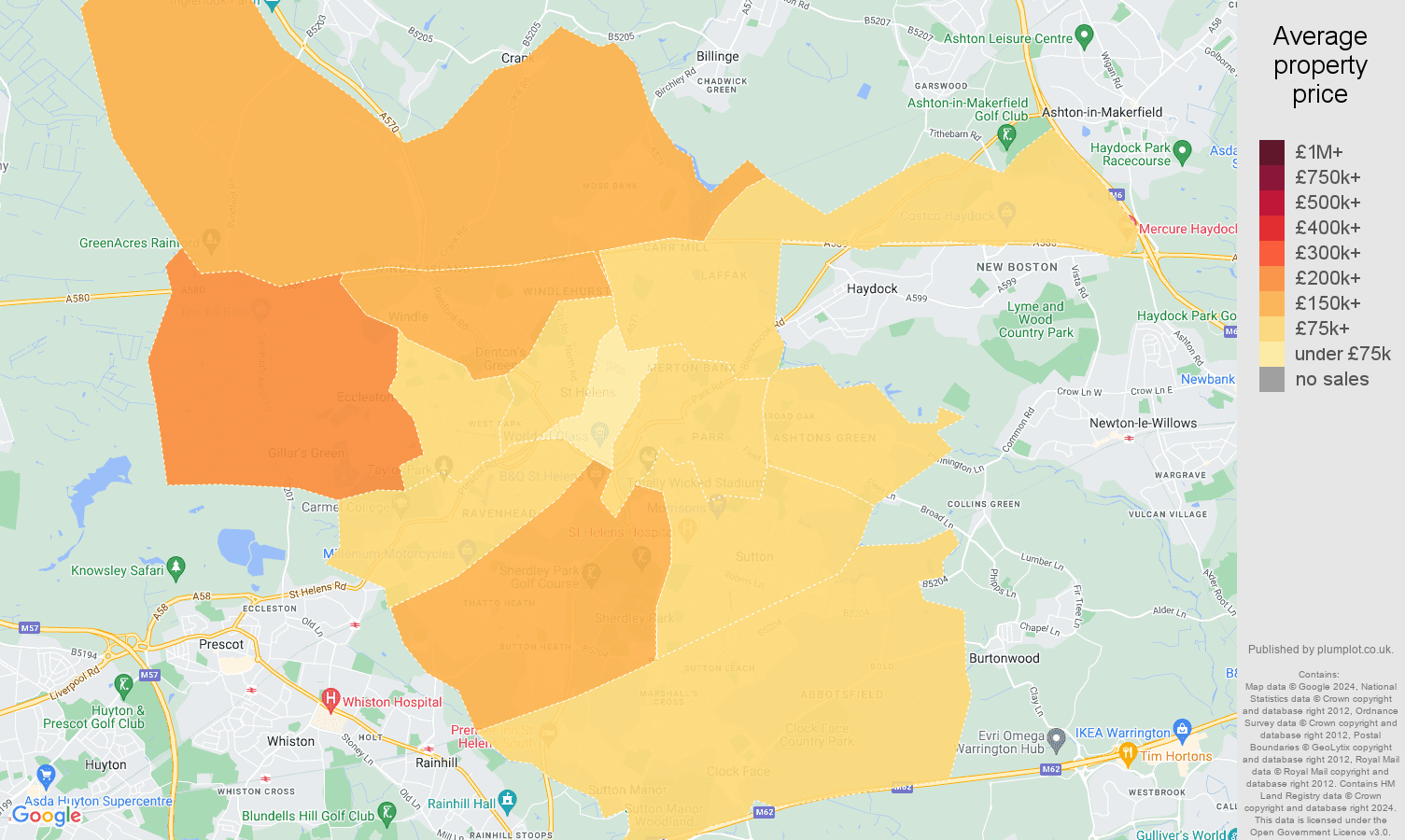 St Helens house prices map