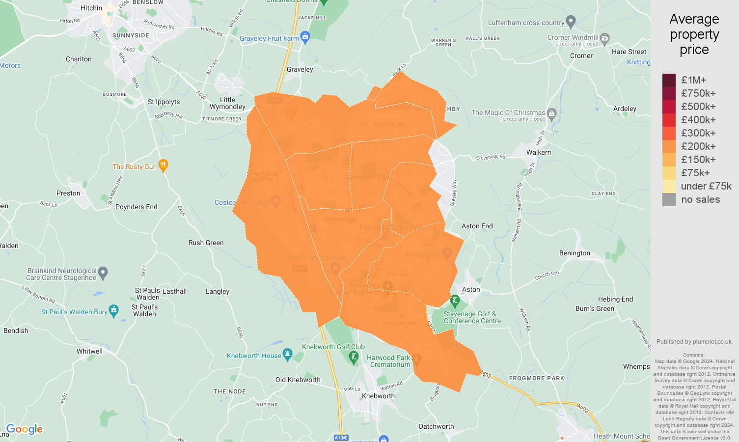 Stevenage house prices in maps and graphs. 31 May 2024