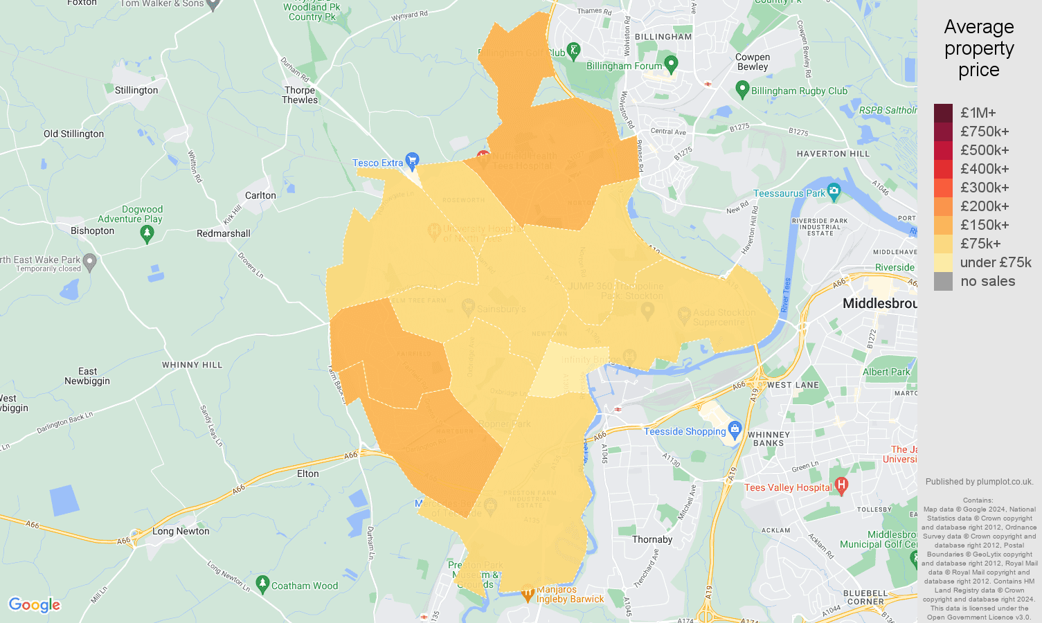 Stockton on Tees house prices map