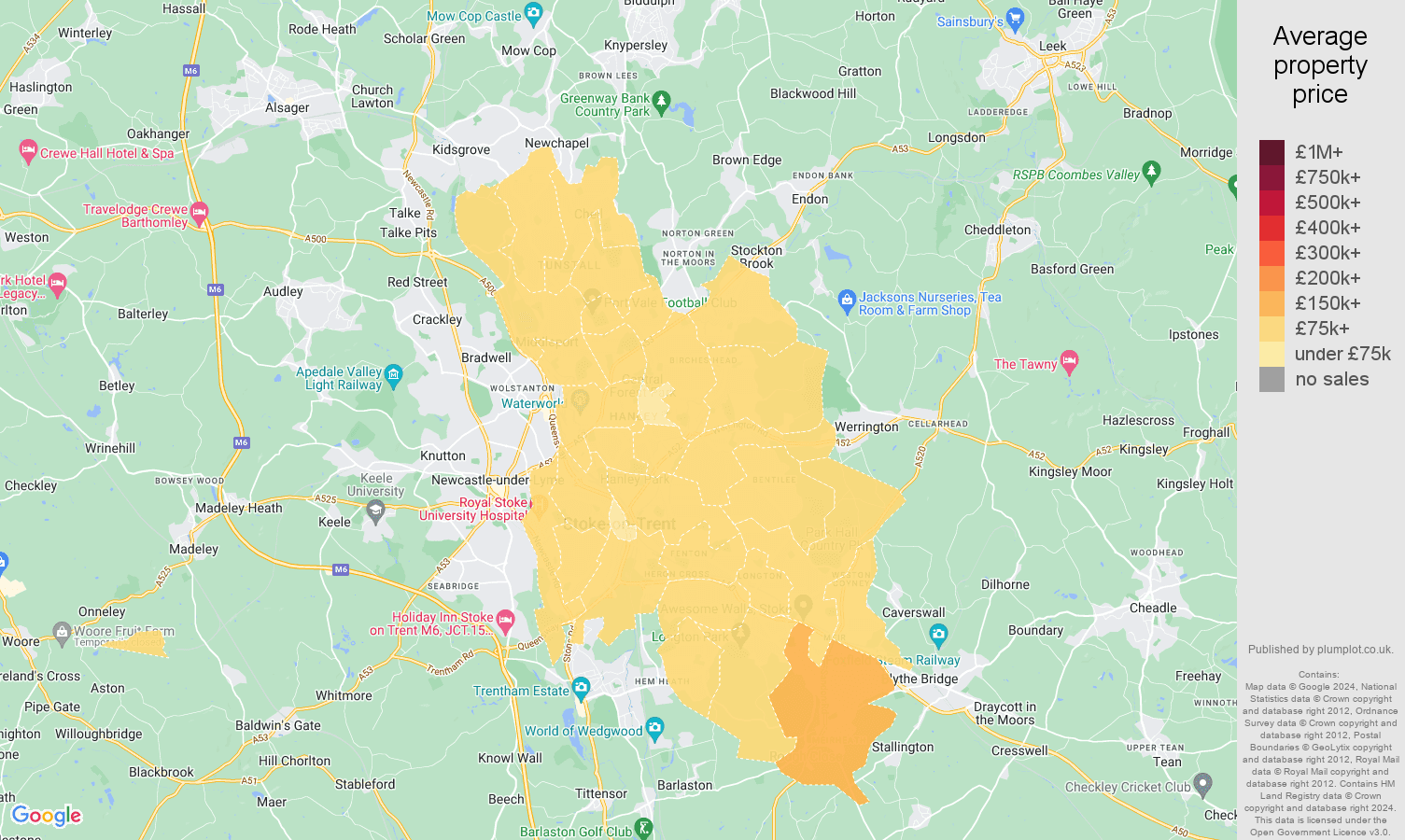 Stoke on Trent house prices map