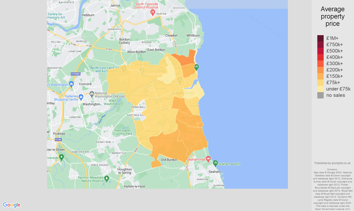 Sunderland house prices map