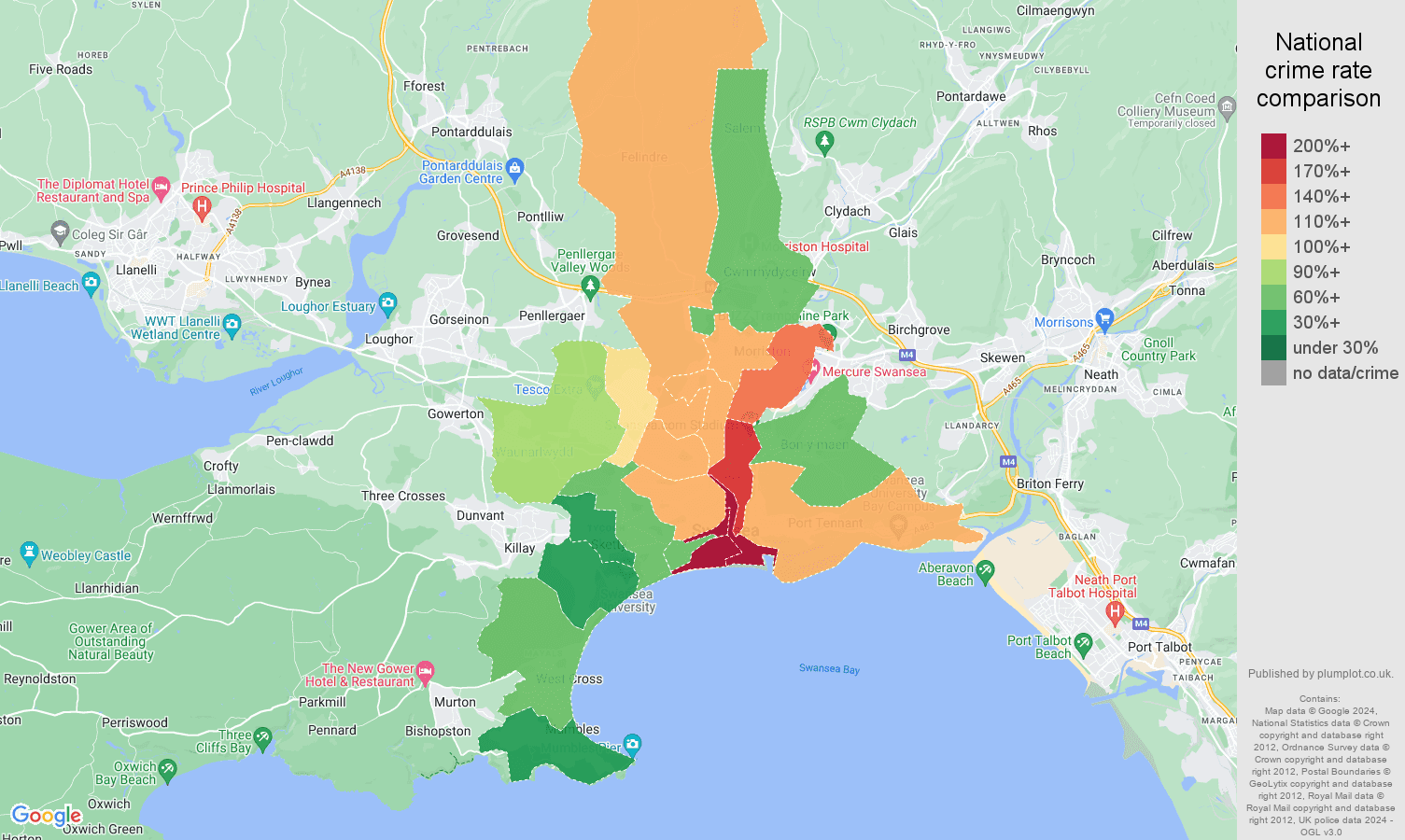 Swansea crime rate comparison map