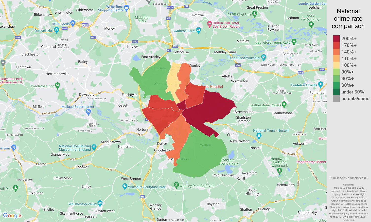 Wakefield crime rate comparison map