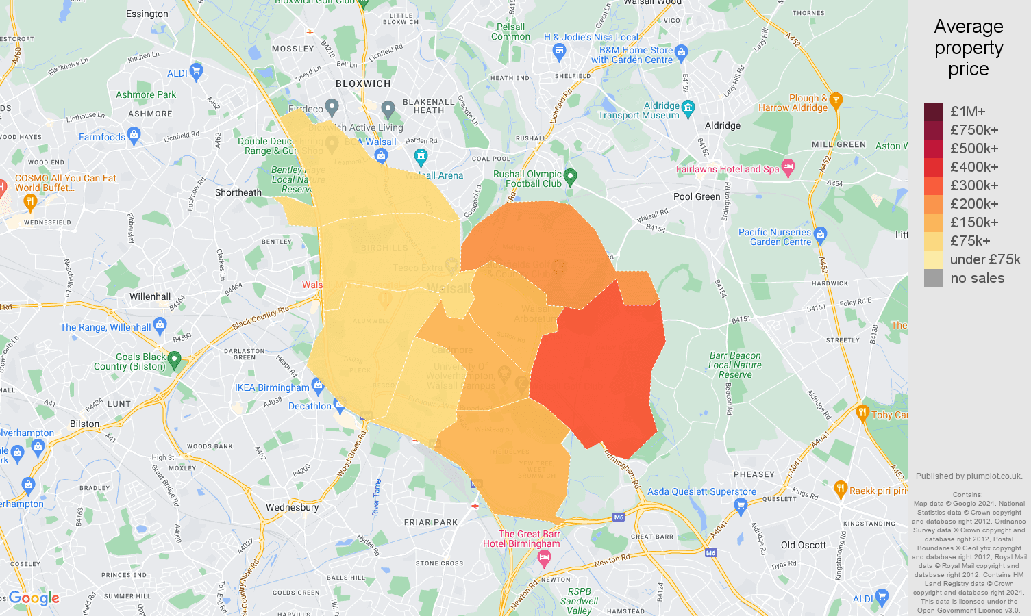 Walsall house prices map