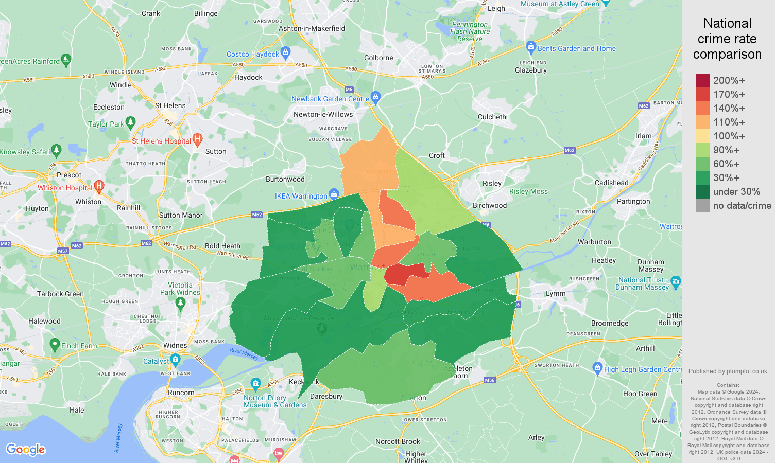Warrington crime rate comparison map