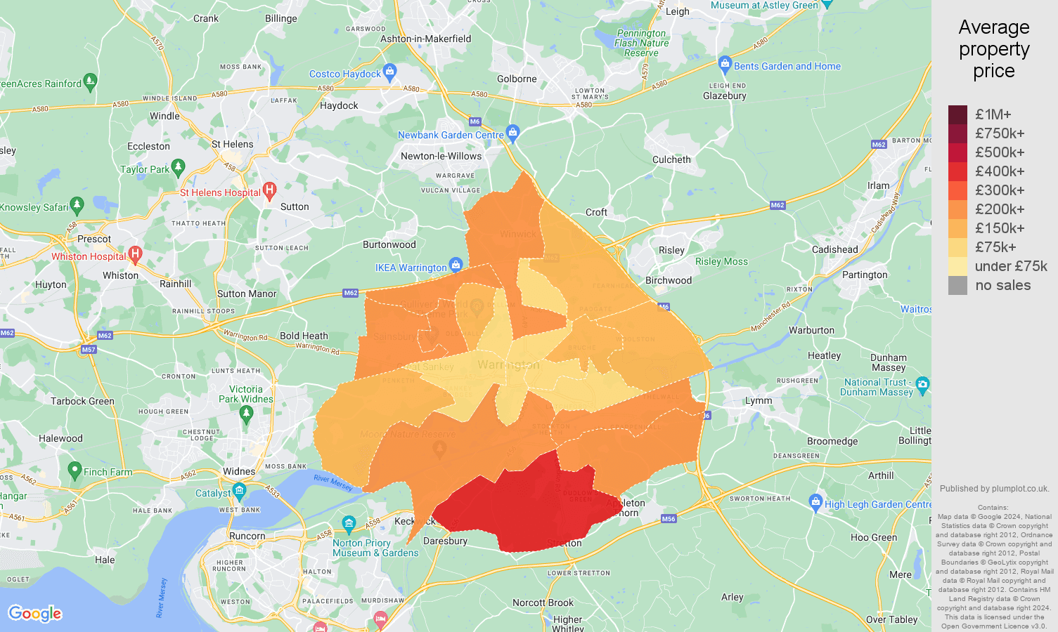 Warrington house prices map