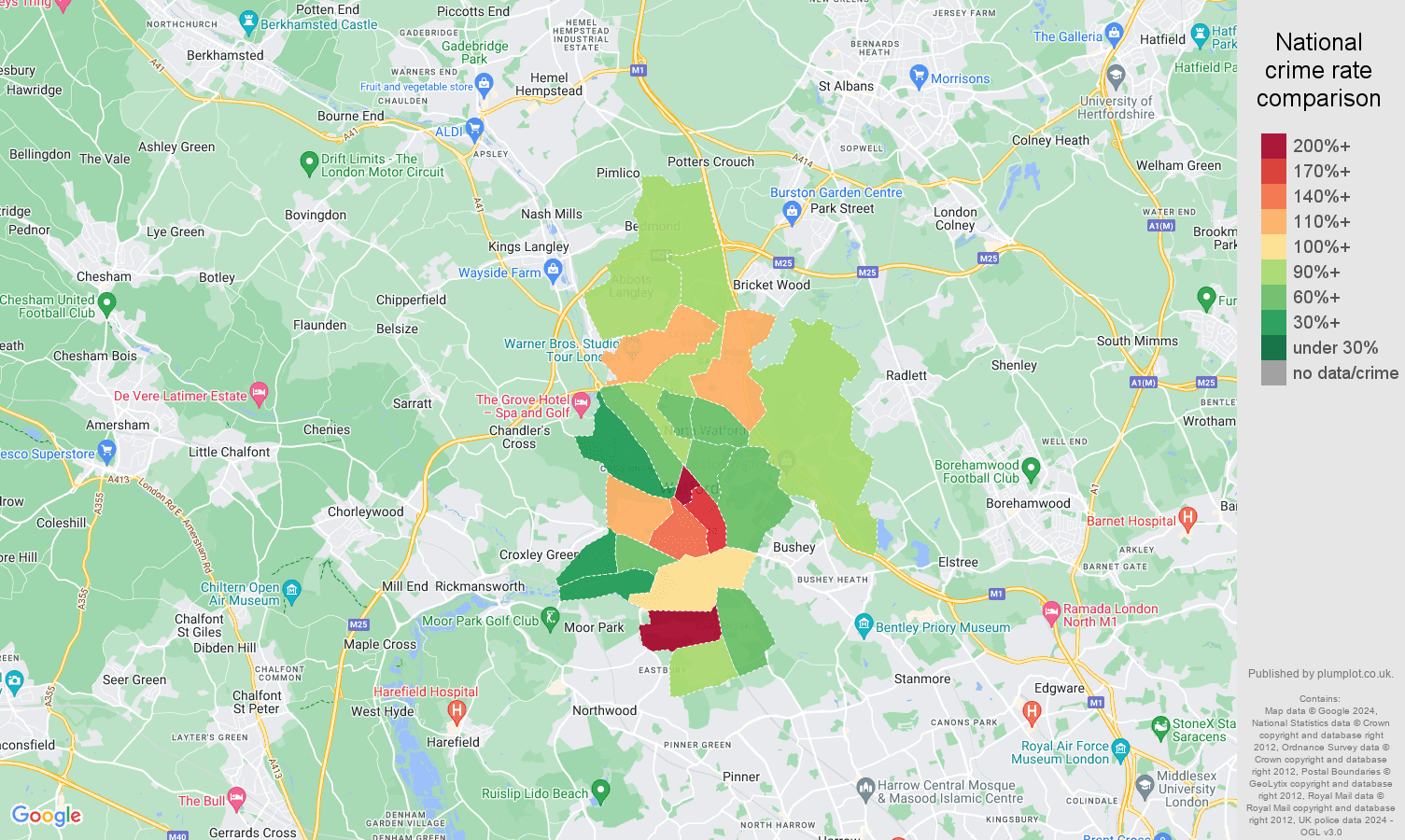 Watford crime rate comparison map