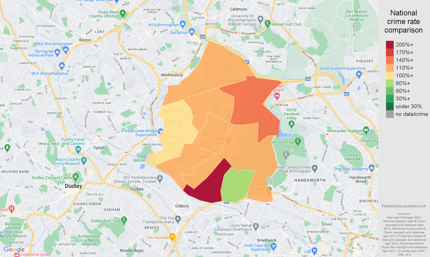 West Bromwich crime rate comparison map