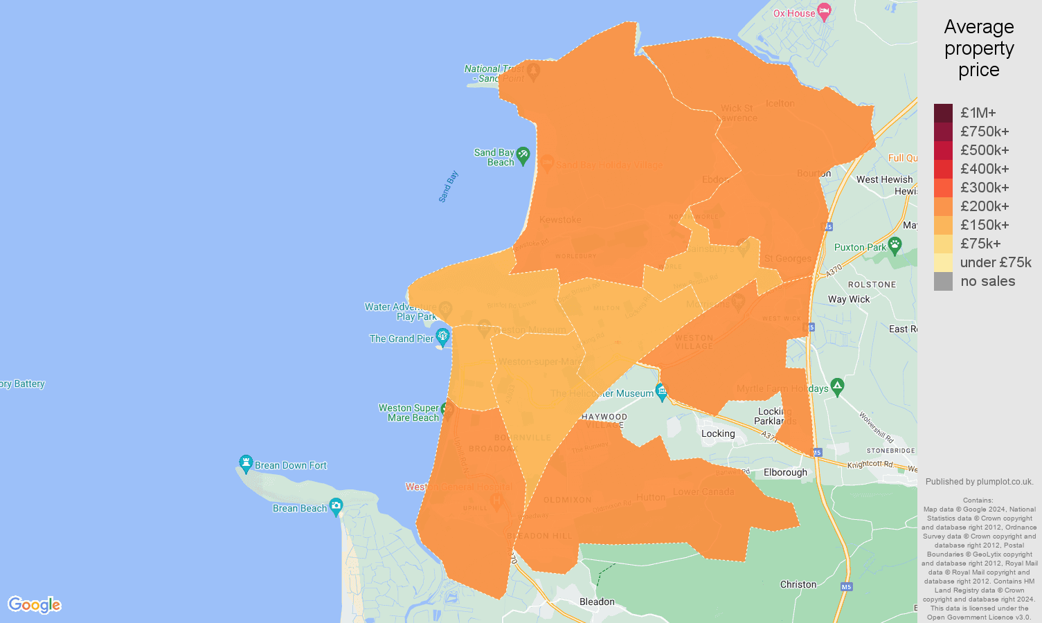 Weston Super Mare house prices map