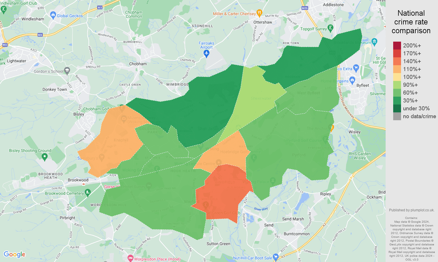 Woking crime rate comparison map