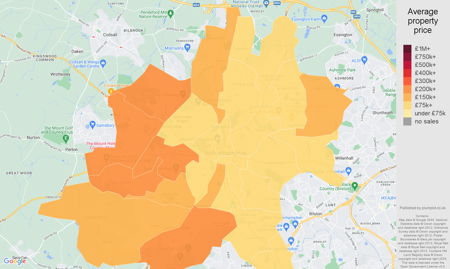 Wolverhampton house prices map