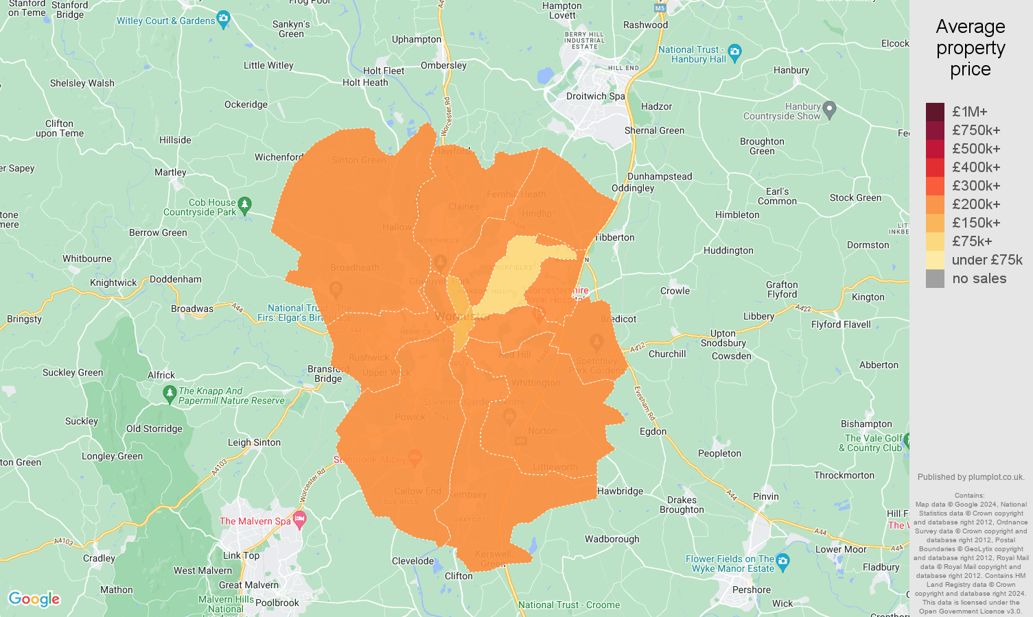 Worcester house prices map