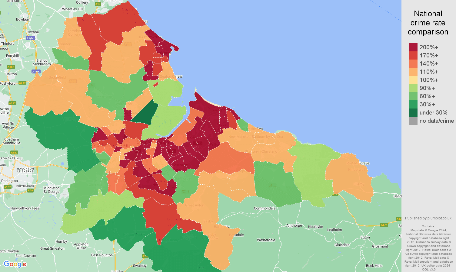Cleveland antisocial behaviour crime rate comparison map