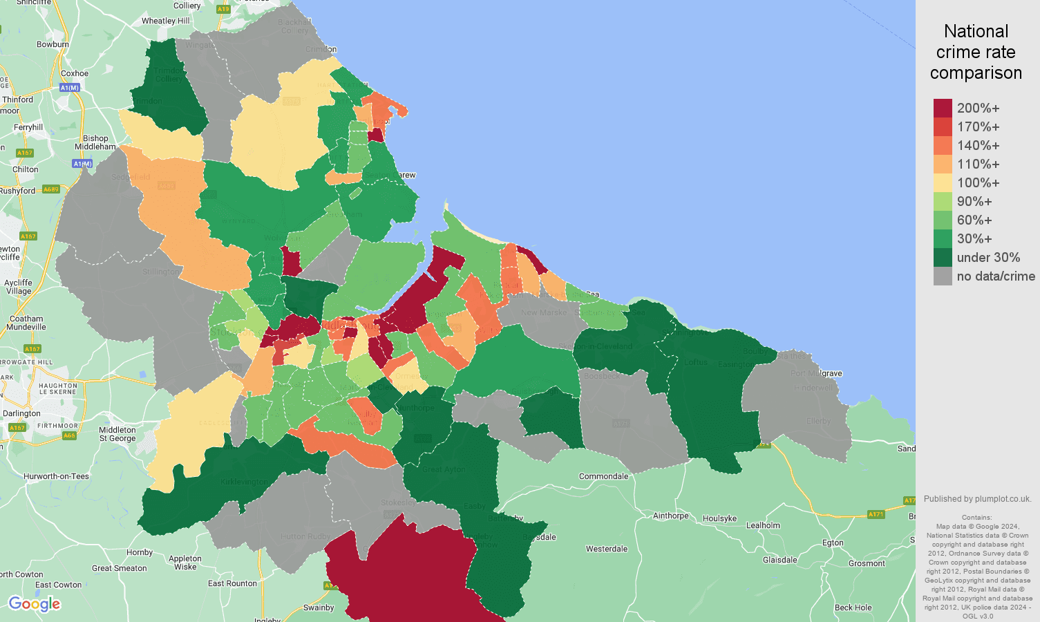 Cleveland bicycle theft crime rate comparison map