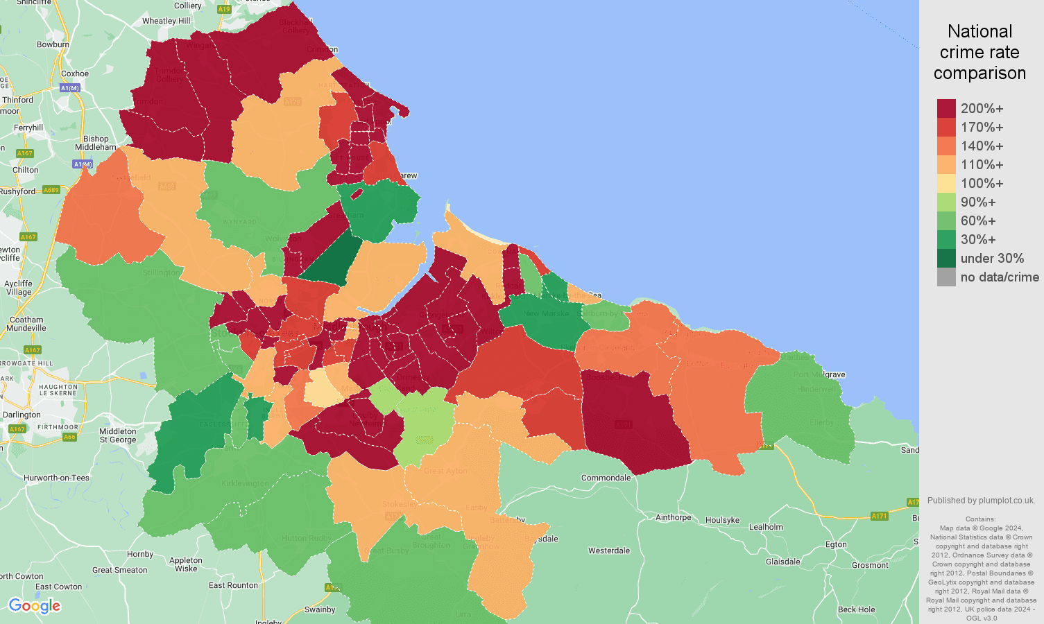 Cleveland criminal damage and arson crime rate comparison map