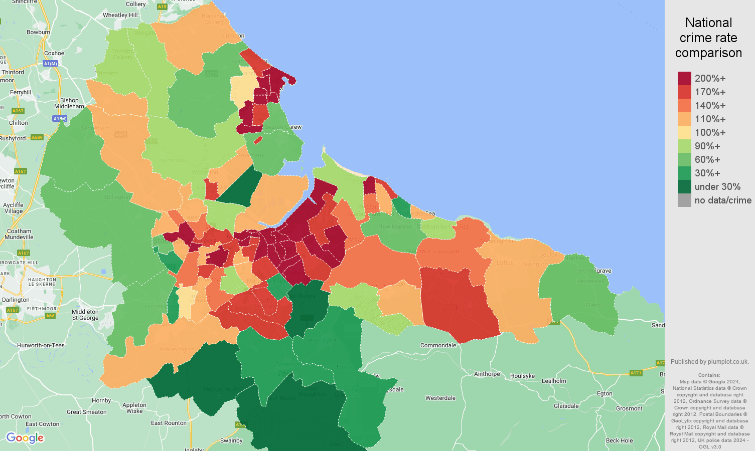 Cleveland public order crime rate comparison map