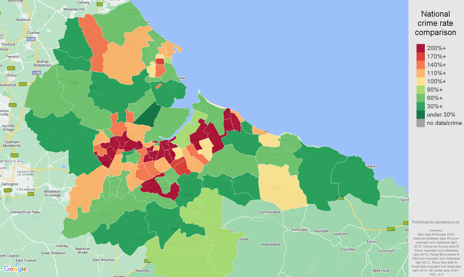 Cleveland vehicle crime rate comparison map