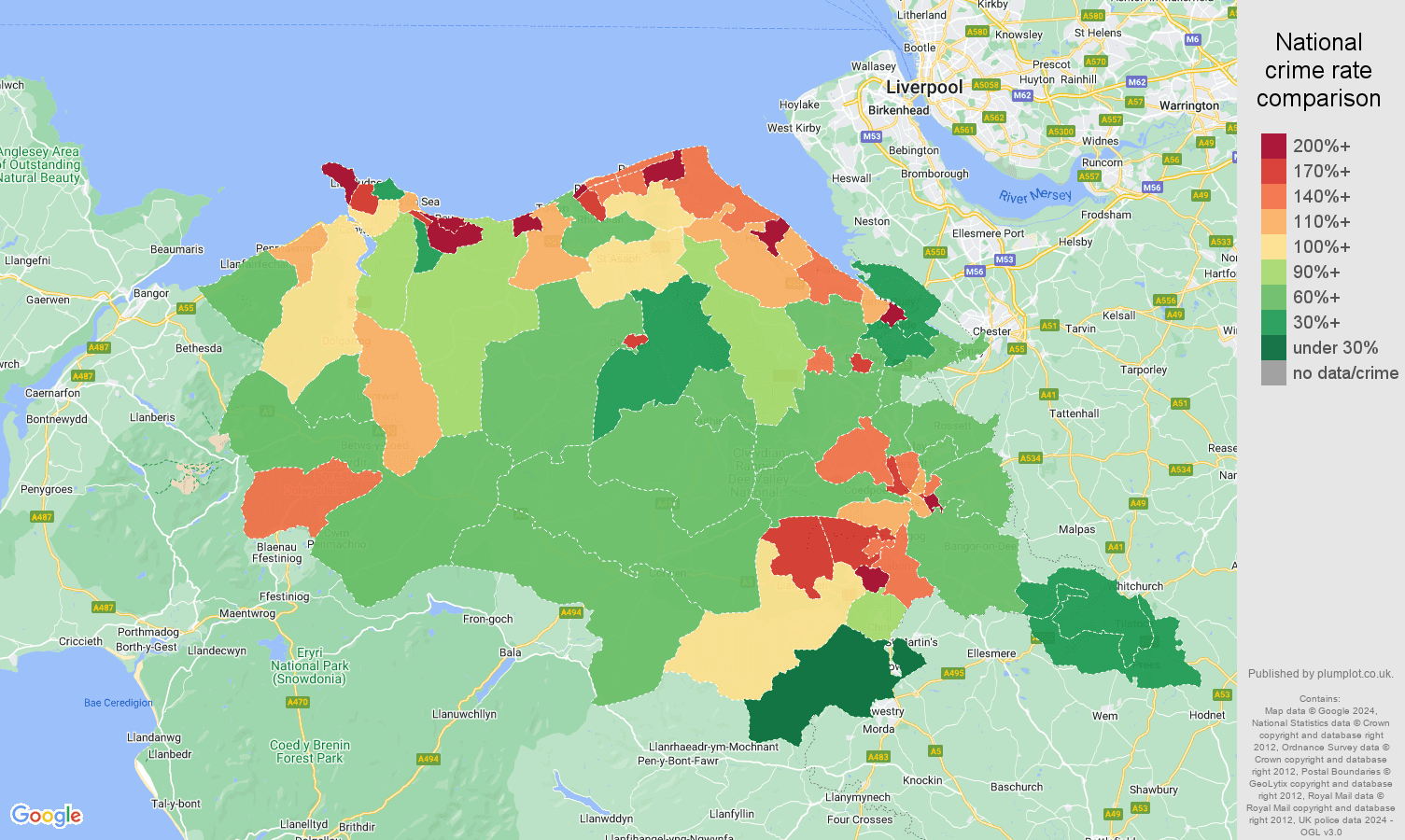 Clwyd antisocial behaviour crime rate comparison map